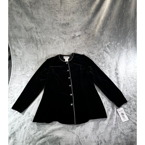 Ronni Nicole II by Ouida Top Women's 1X black Velvet Studded button down Vintage - Picture 1 of 12